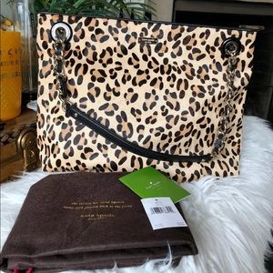 KATESPADE LARGE LEOPARD DARYA HAIR CALF TOTE